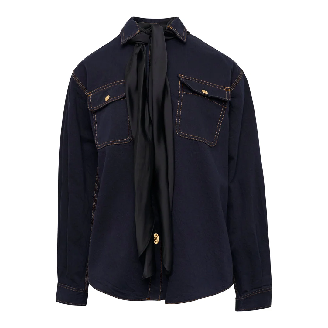 Denim Shirt with Scarf - 1