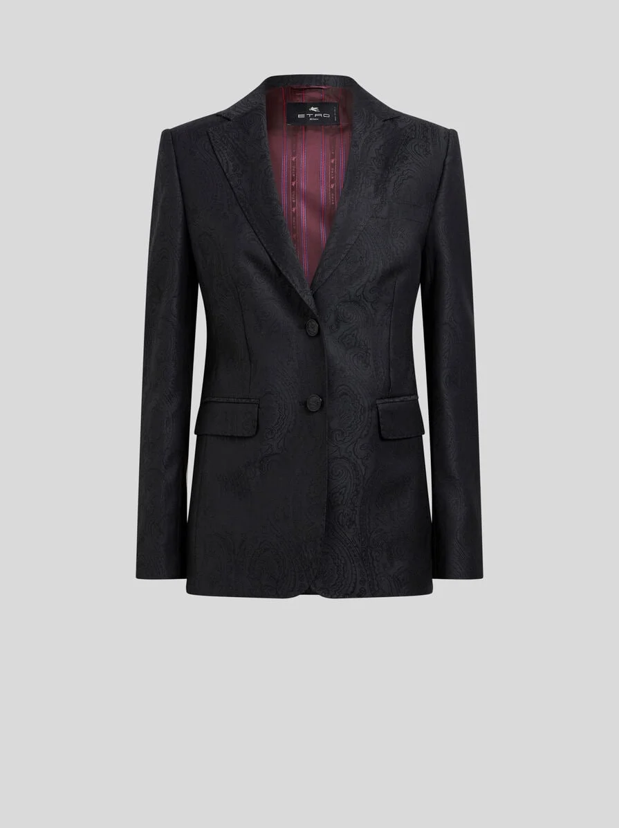 SINGLE-BREASTED WOOL JACQUARD JACKET WITH ARNICA MOTIF - 1