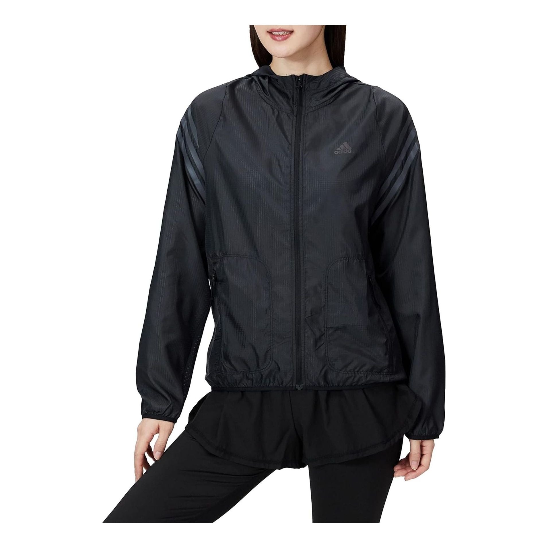 (WMNS) adidas Run Icons 3-Stripes Hooded Running Windbreaker 'Black' HC7976 - 3