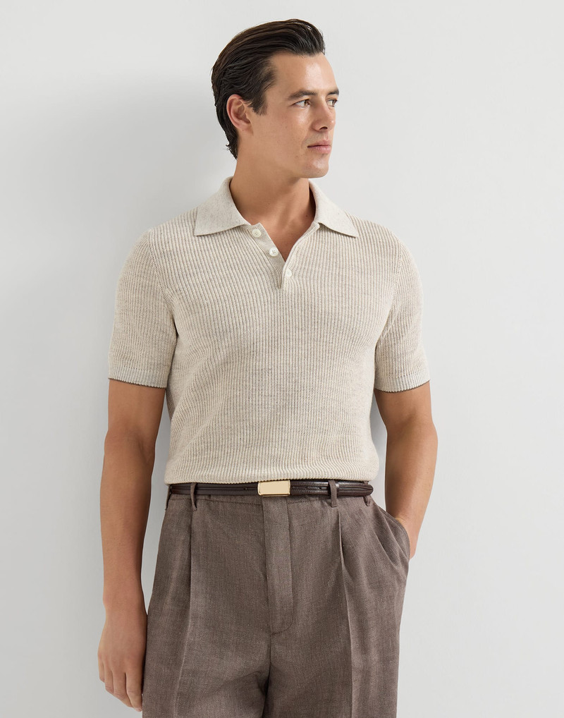 Linen and cotton half English rib knit polo 5