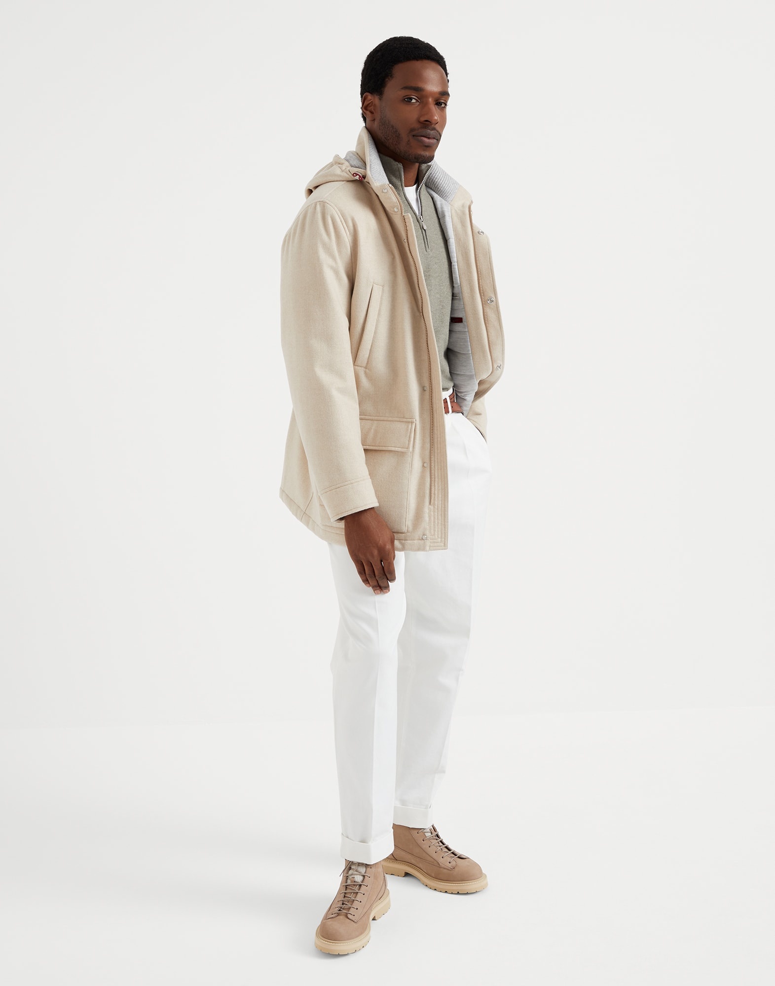 Bonded cashmere beaver cloth parka with Thermore® padding and detachable hood - 5