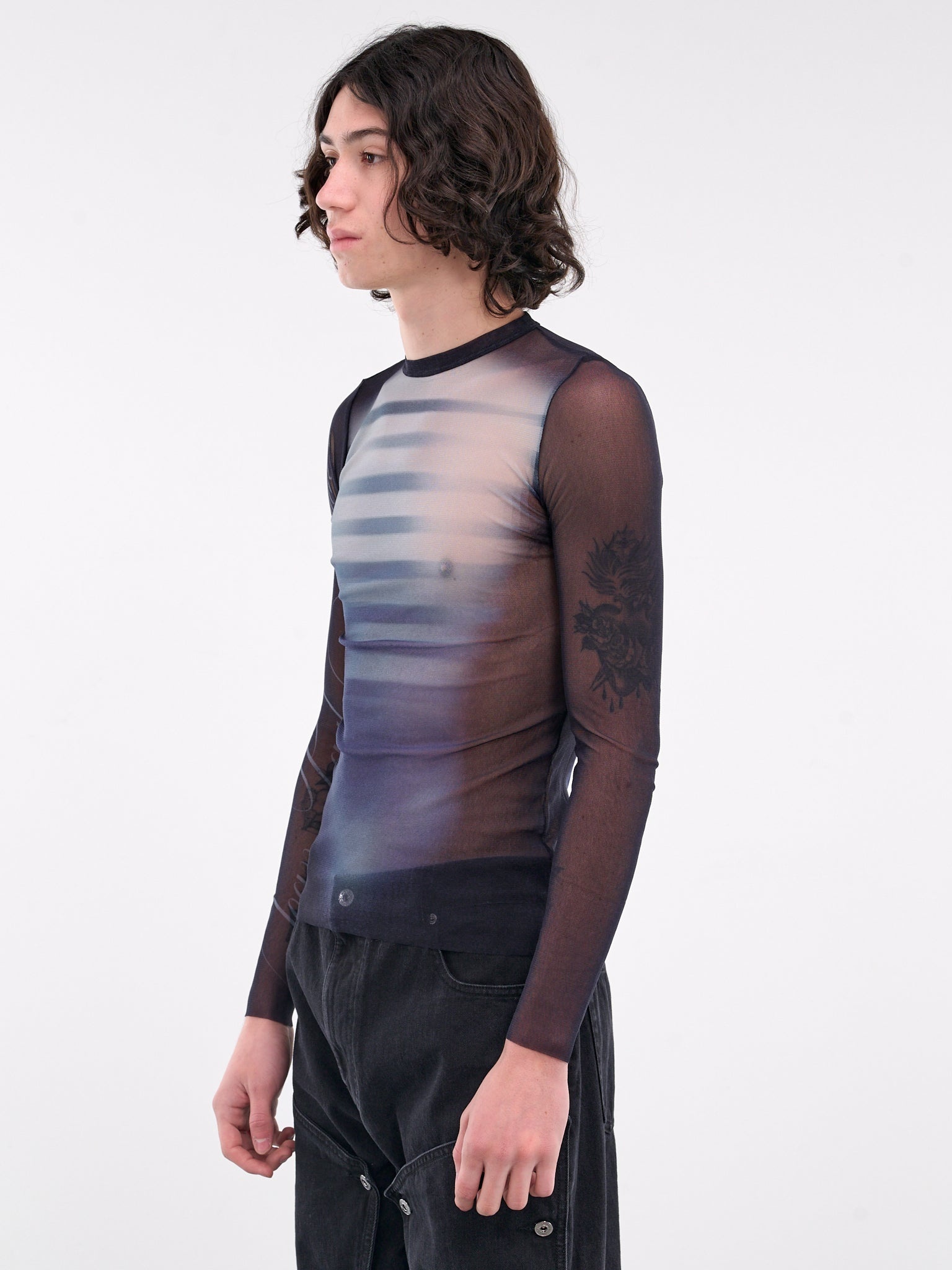 Printed Mesh Long Sleeve Top - 2