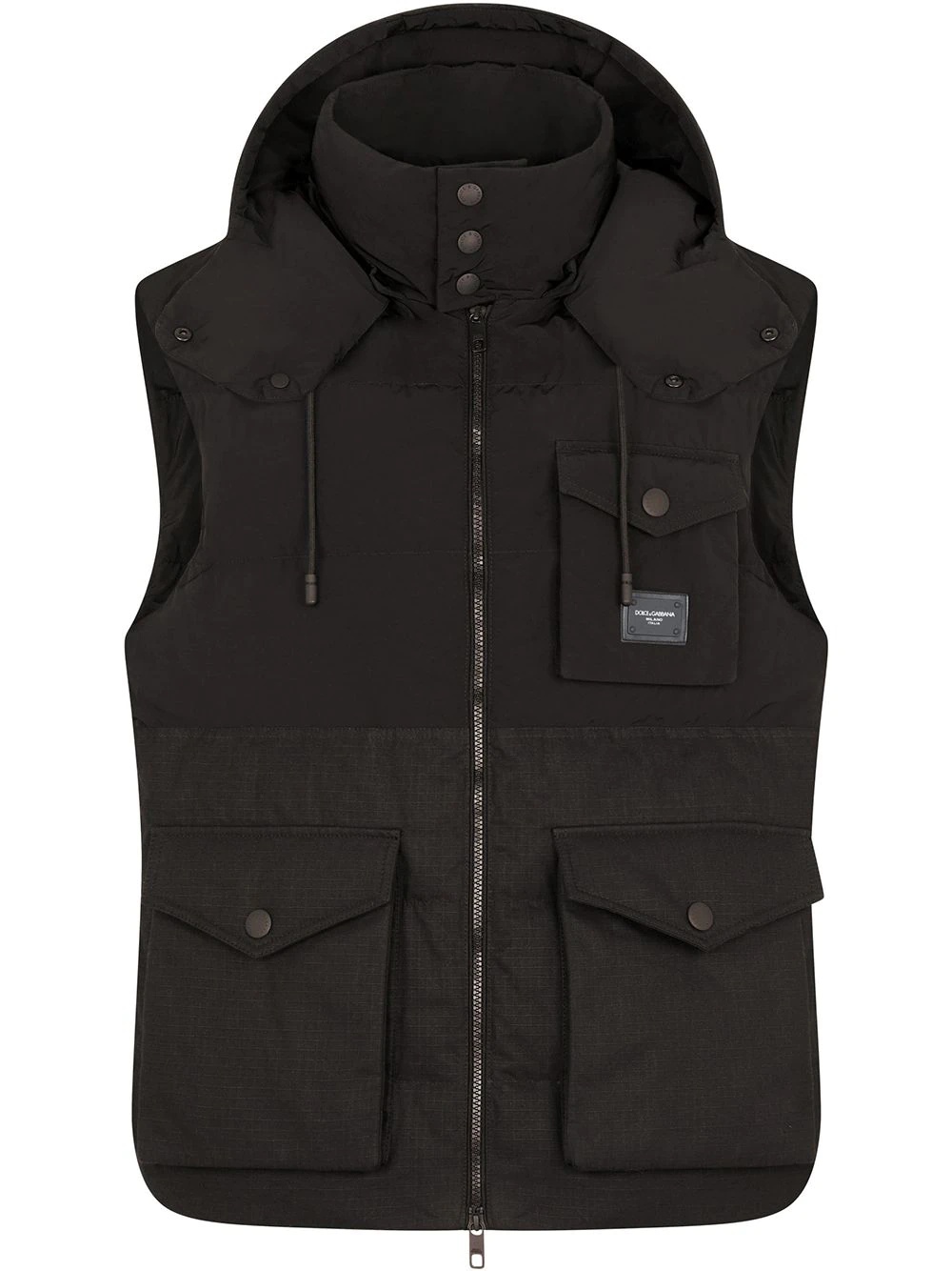 logo-plaque sleeveless hooded gilet - 1