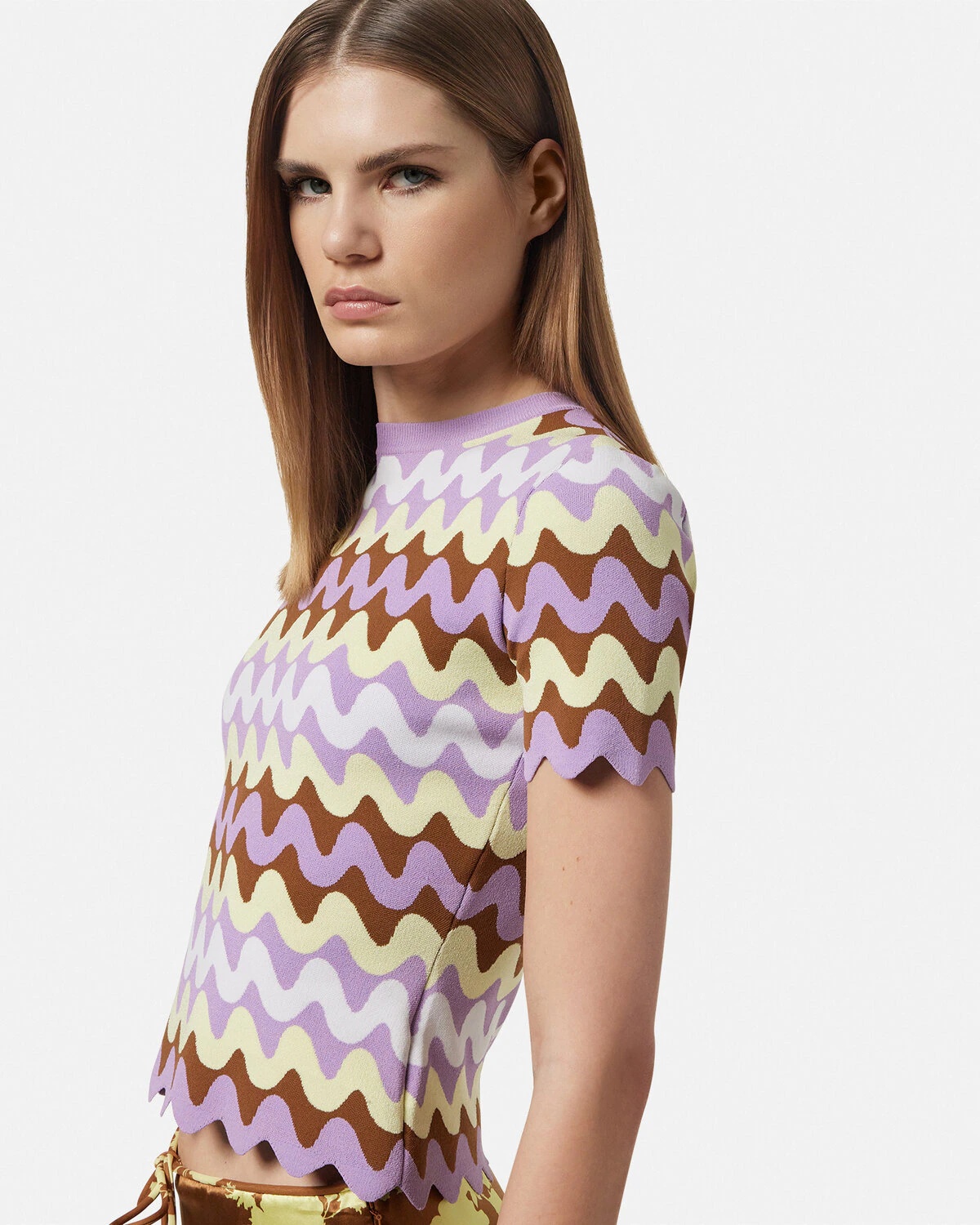 Wave Jacquard Knit Fitted T-shirt - 3