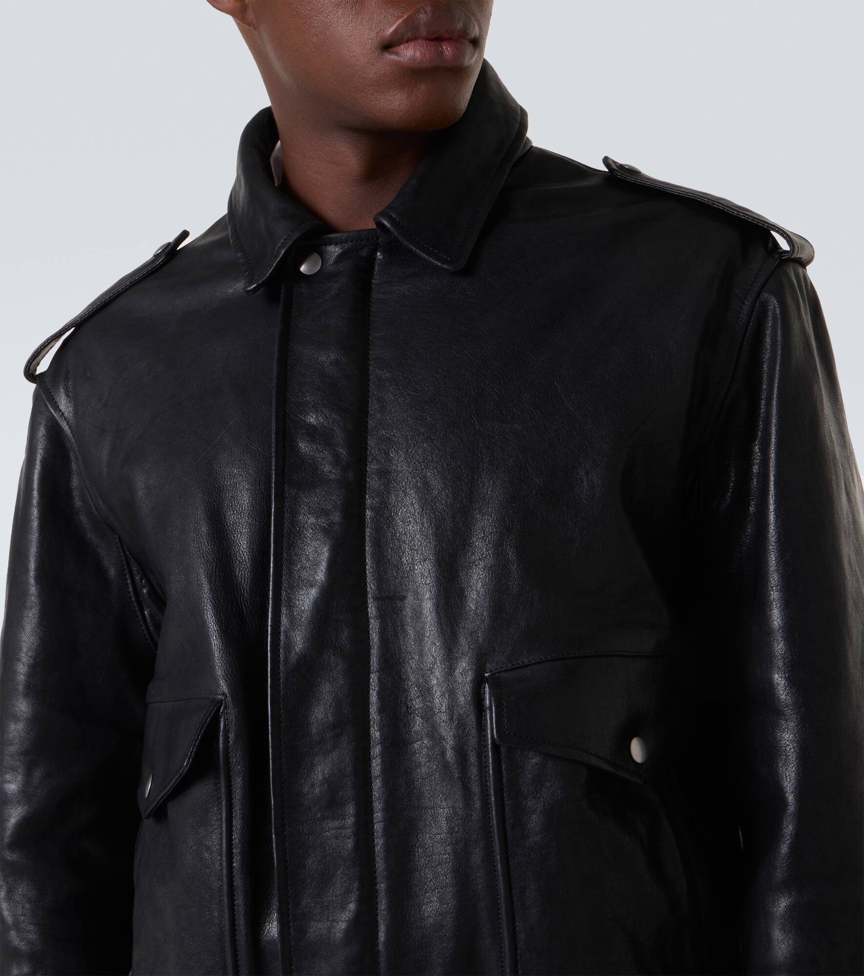 Faux fur-trimmed leather jacket - 6