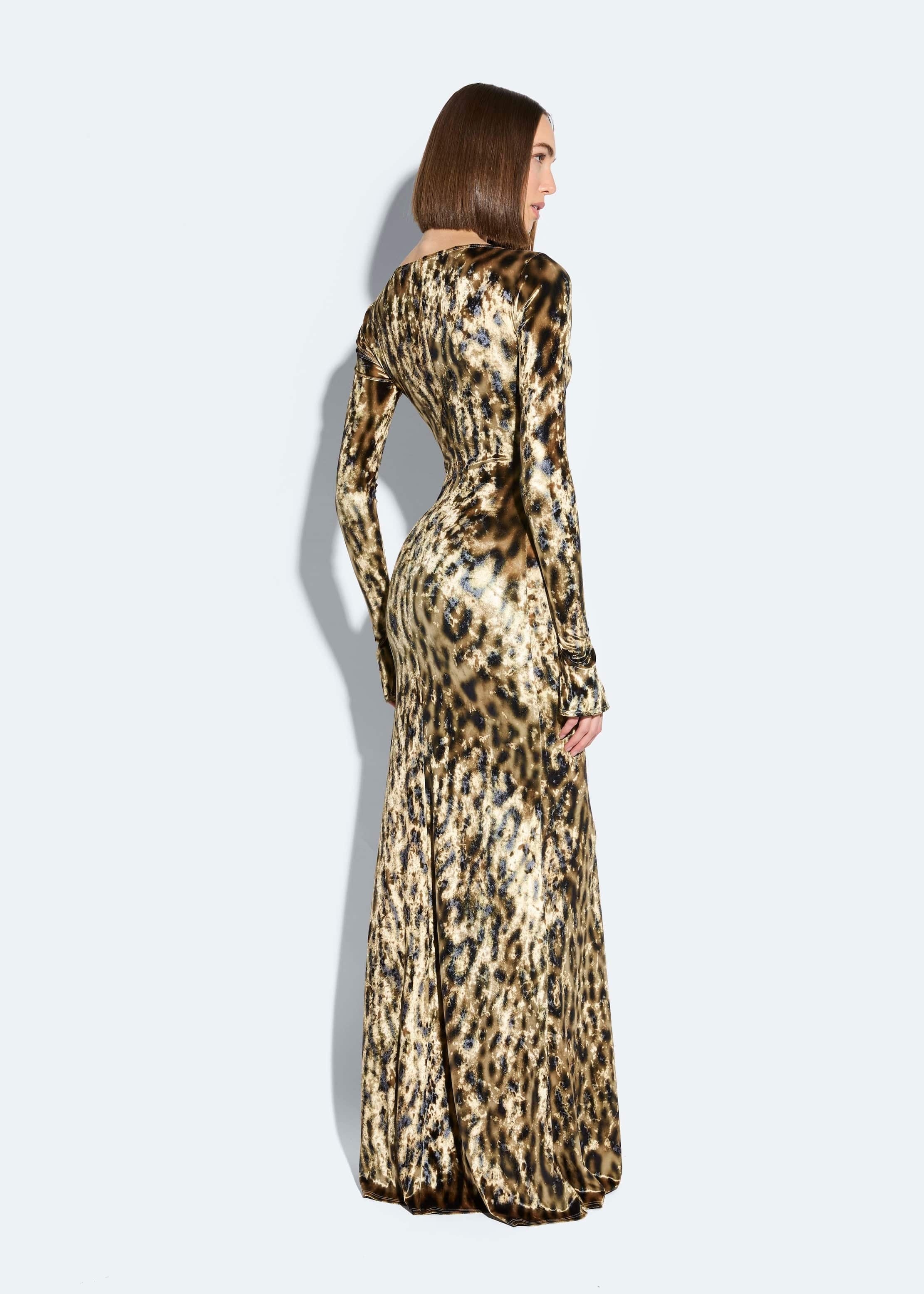 Velvet Leopard Boatneck Gown - 3
