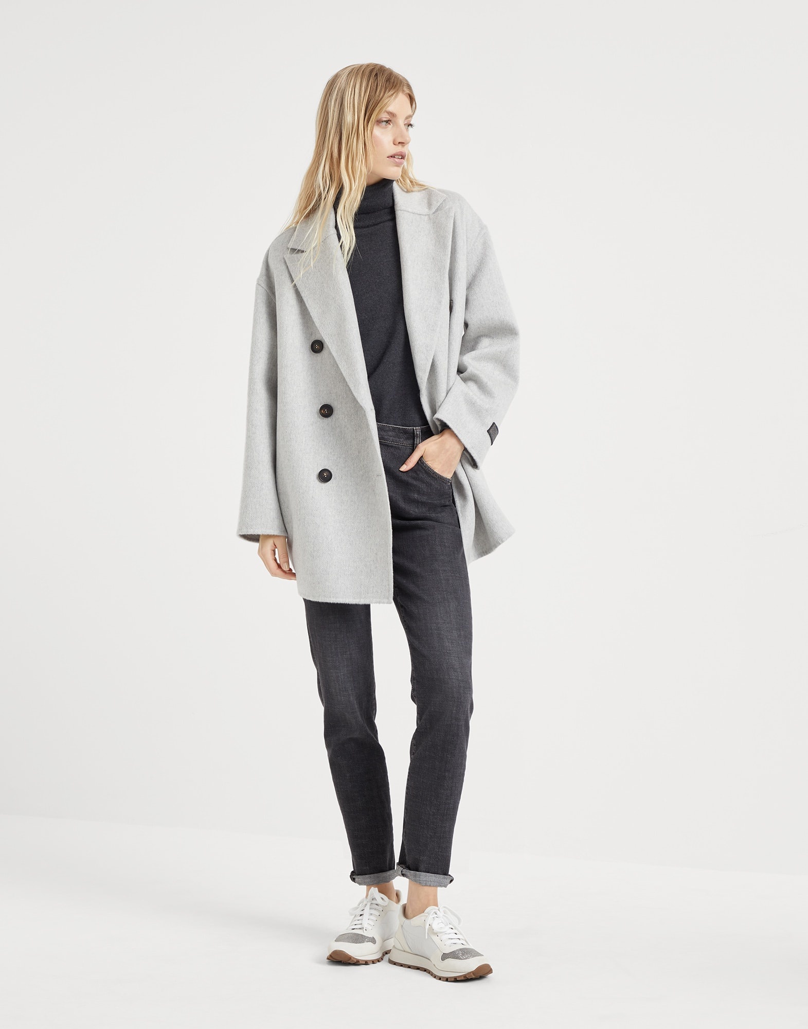 Hand-crafted cashmere double beaver cloth pea coat with Precious patch - 5