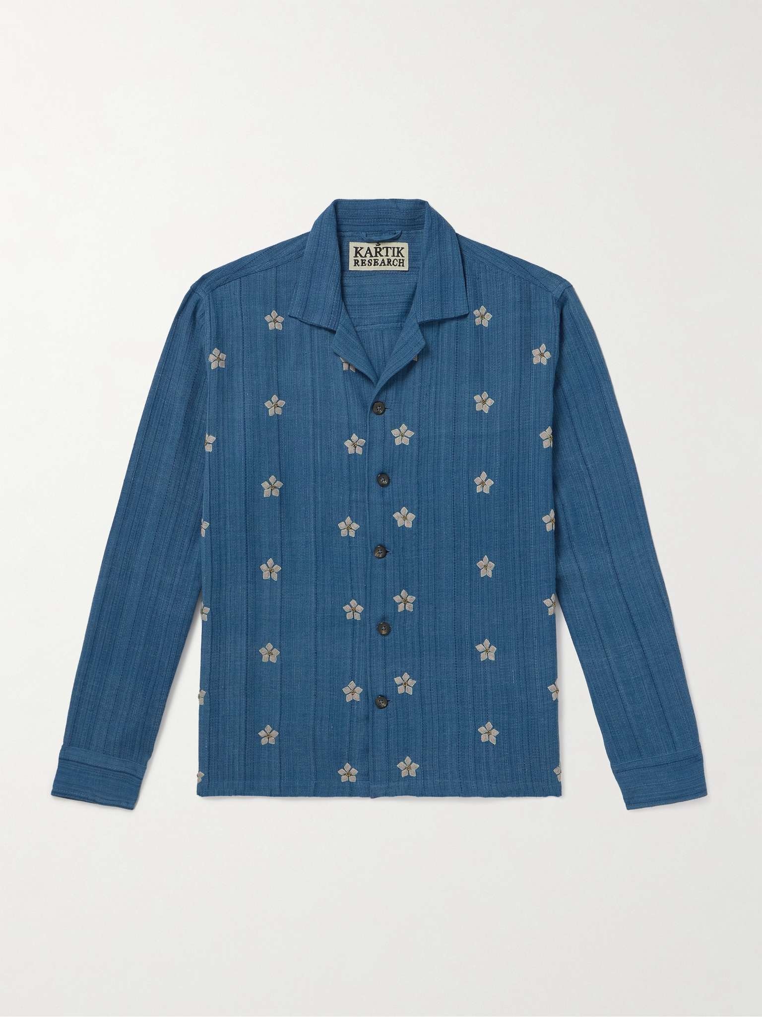 Beaded Embroidered Cotton-Jacquard Shirt - 1