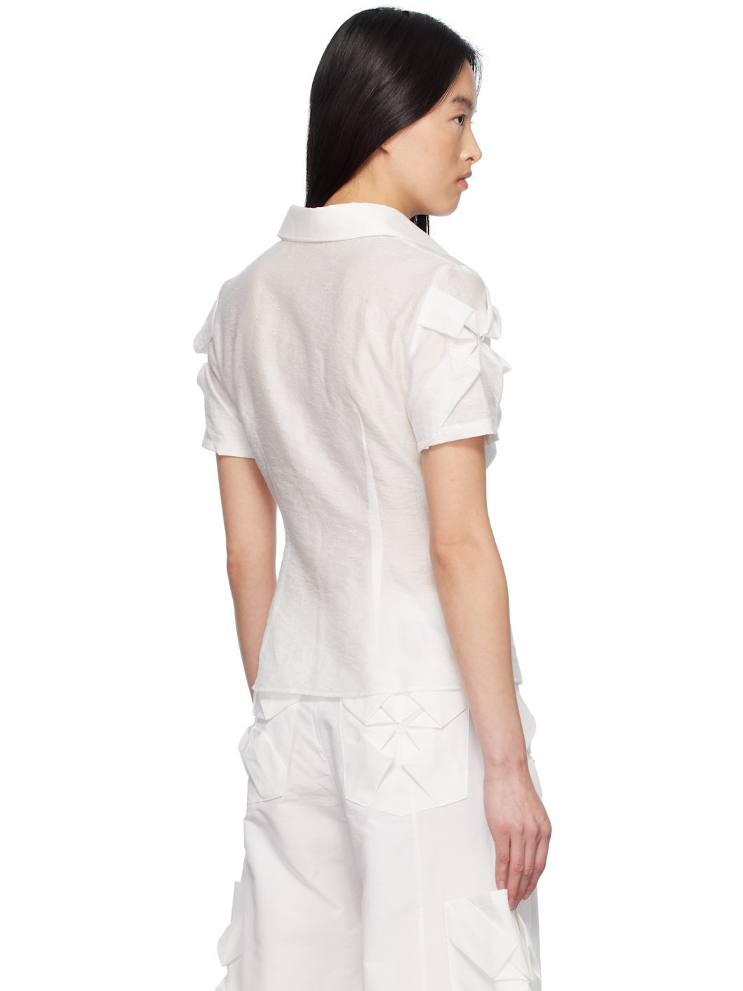 White Smocked Flower Shirt - 3