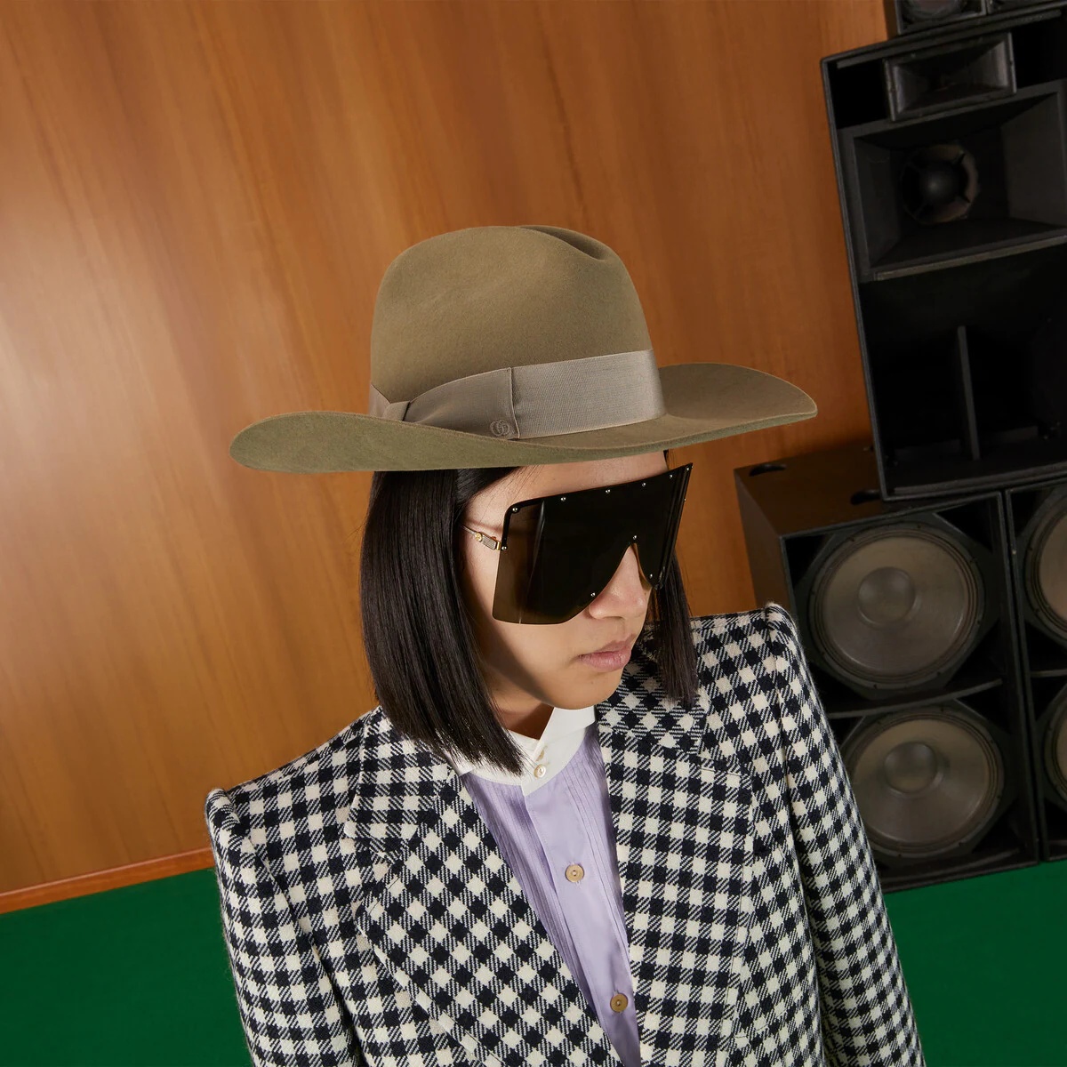 Wide-brimmed felt fedora with Double G - 4