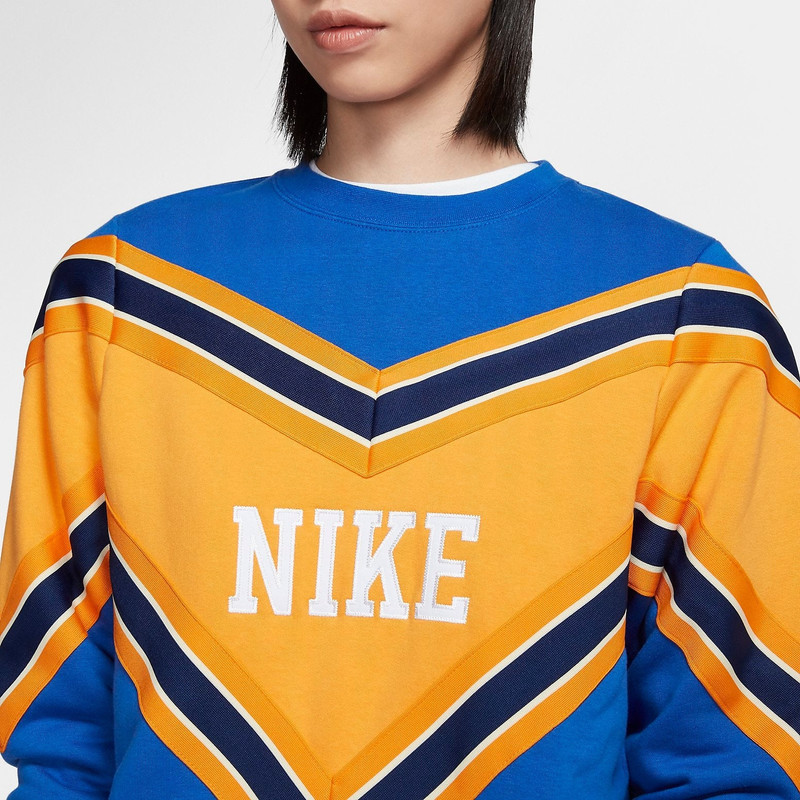 Nike (WMNS) Nike Splicing Fleece Lined Knit Round Neck Pullover 'Blue Orange' BV2921-480 outlook
