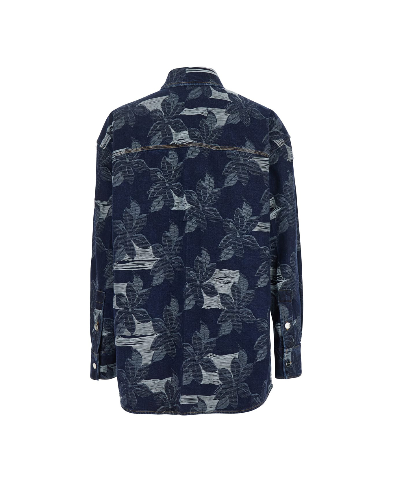 Blue Jacket With All-over Floral Motif And Ripped Details In Denim Man - 2