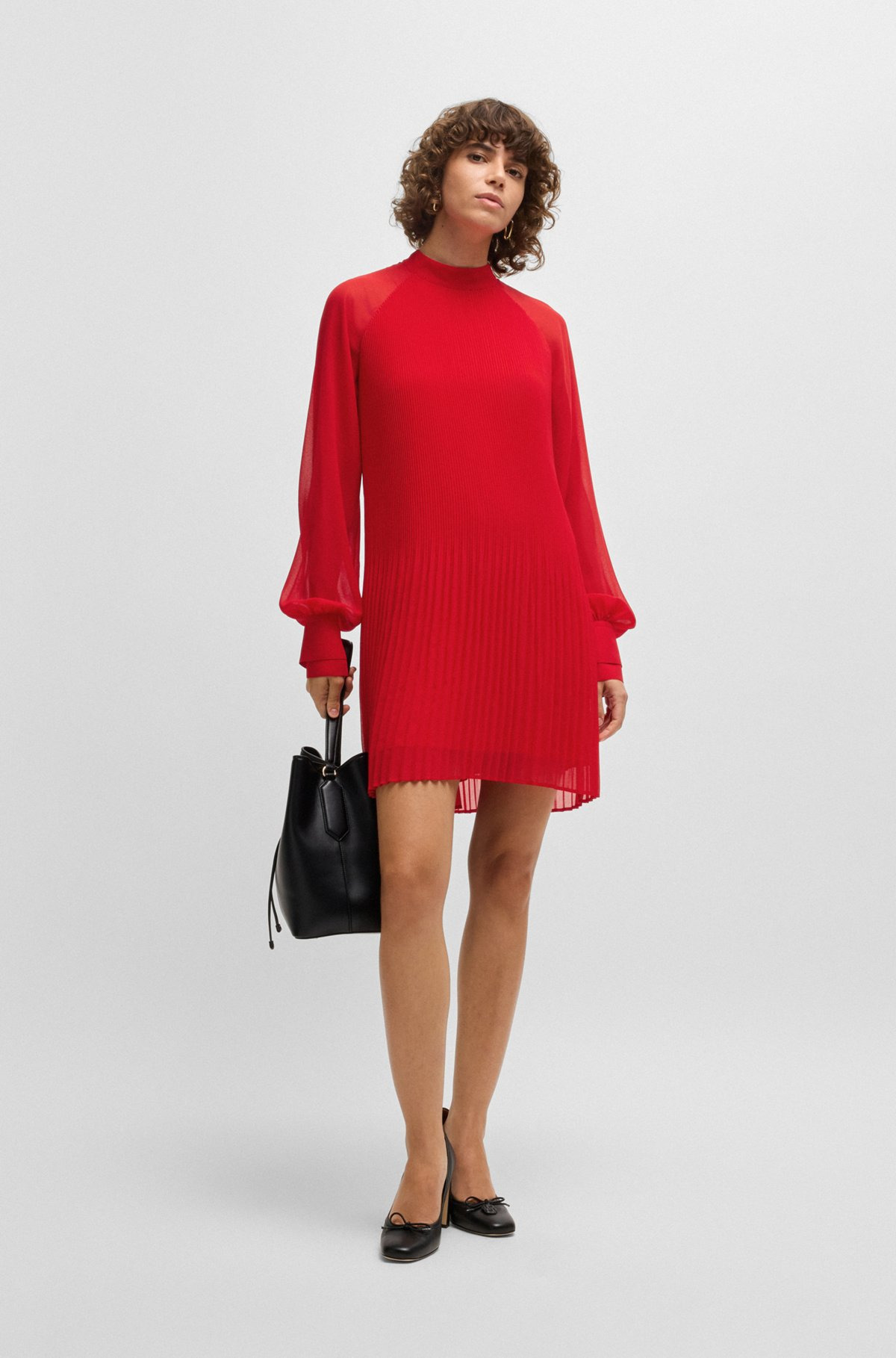 HIGH-NECK DRESS WITH PLISSÉ PLEATS AND SHEER SLEEVES - 2
