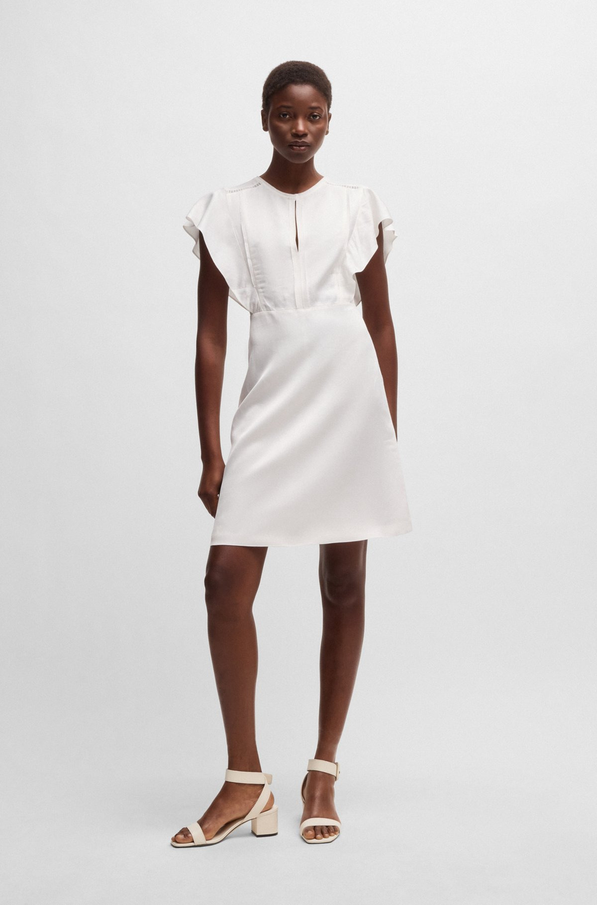 KEYHOLE-NECKLINE DRESS WITH FRILLED SLEEVES - 3