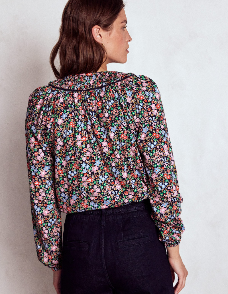 Georgia Smocked Jersey Top-Navy and Multi, Flowerbed 4