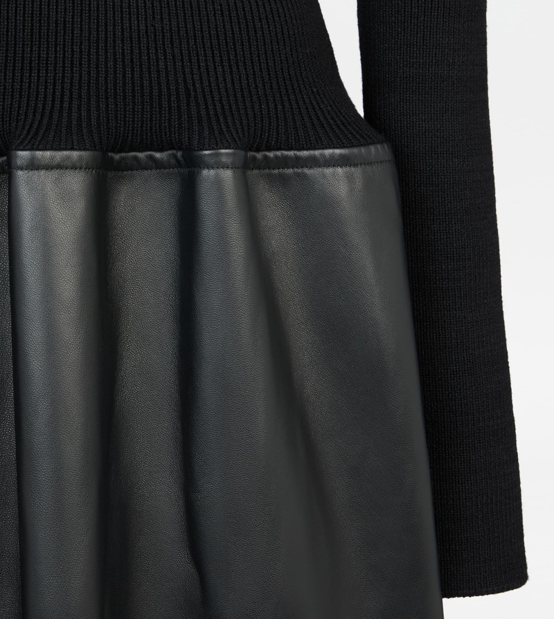 DRESS IN WOOL AND LEATHER - BLACK 7