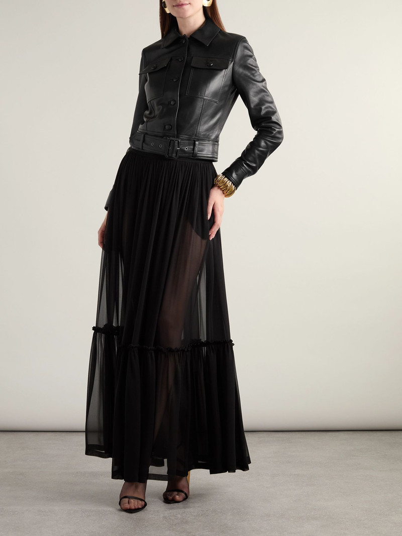 SAINT LAURENT Belted leather biker jacket Black outlook