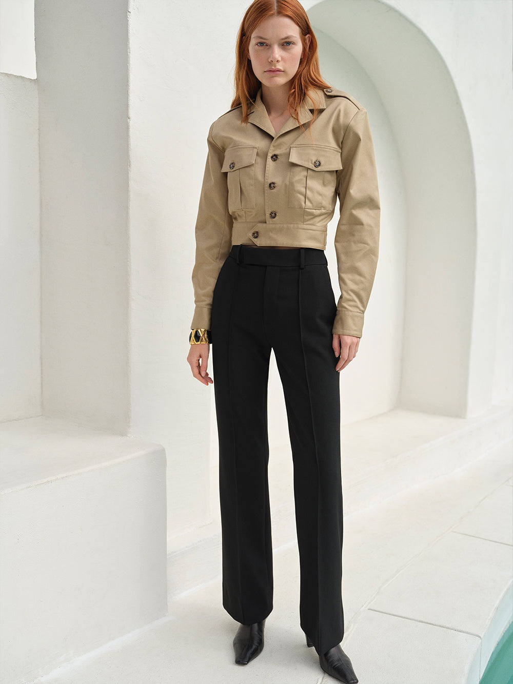Cropped Jacket in Khaki Tan - 2