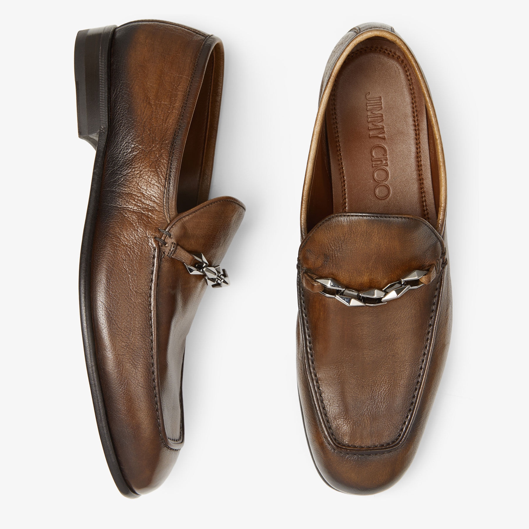 Maarti Reverse
Dark Tan Buffalo Leather Loafers with Chain Embellishment - 4
