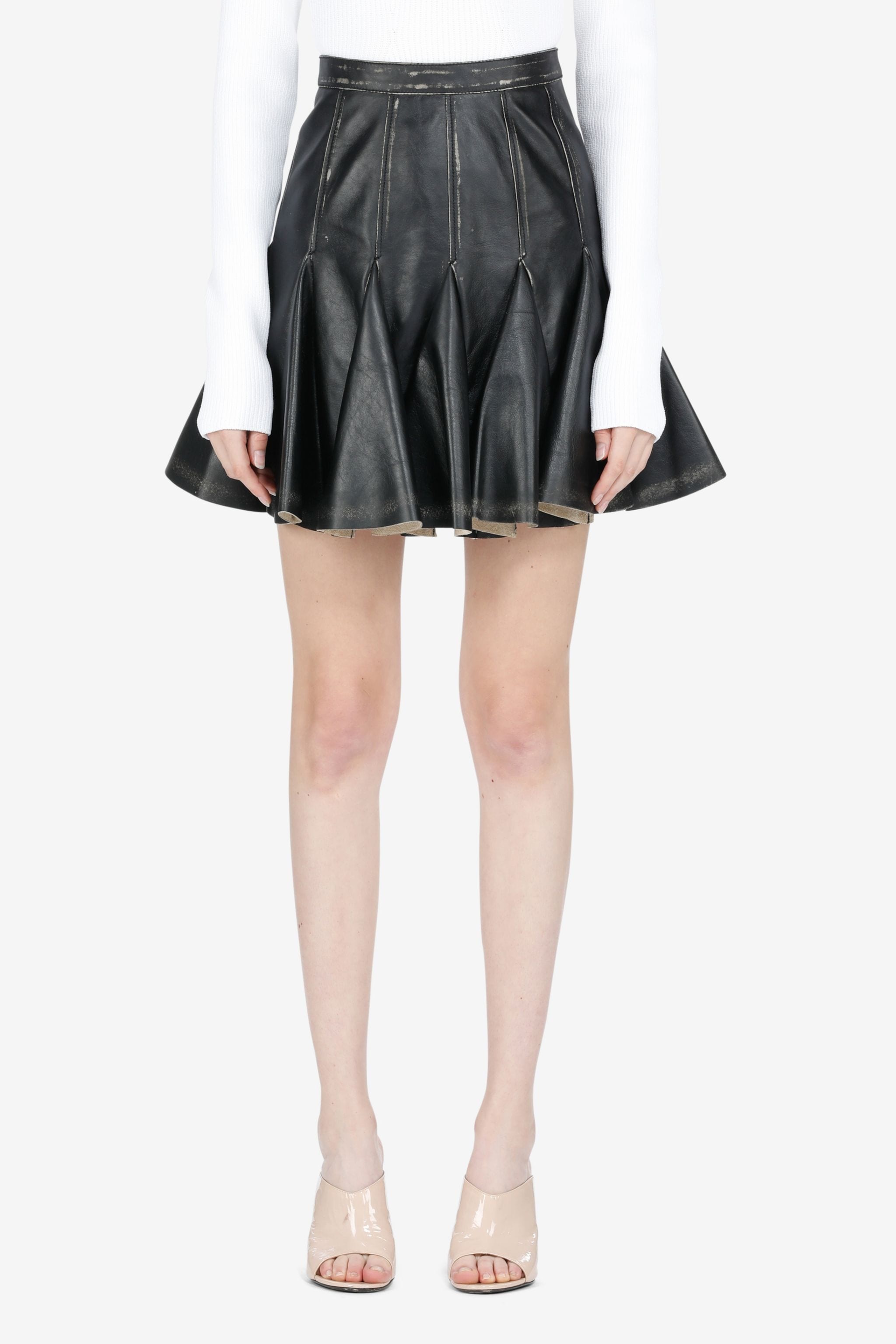 PLEATED LEATHER MINI SKIRT - 1