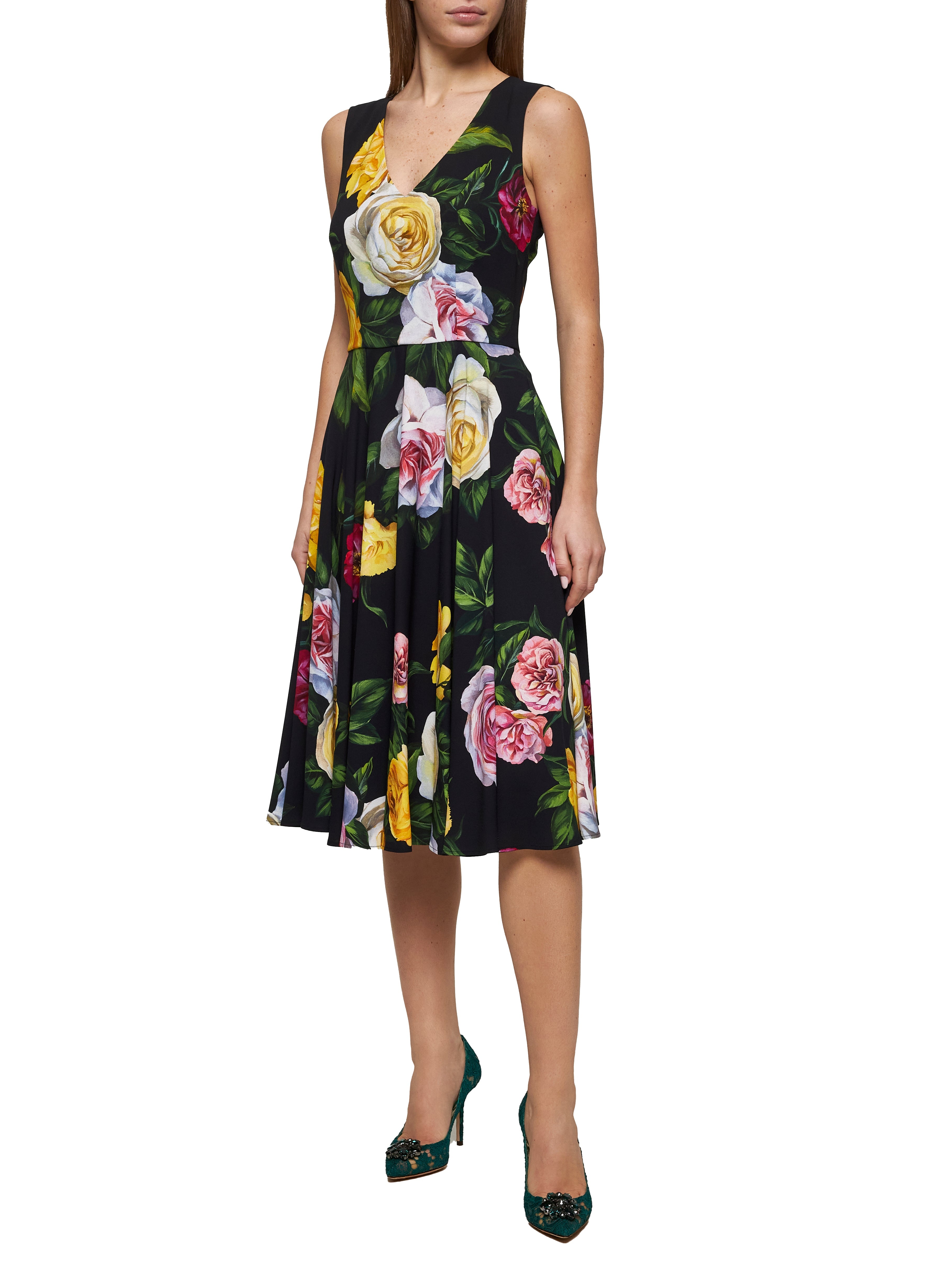 Peony and Rose print calf-lenght dress - 2