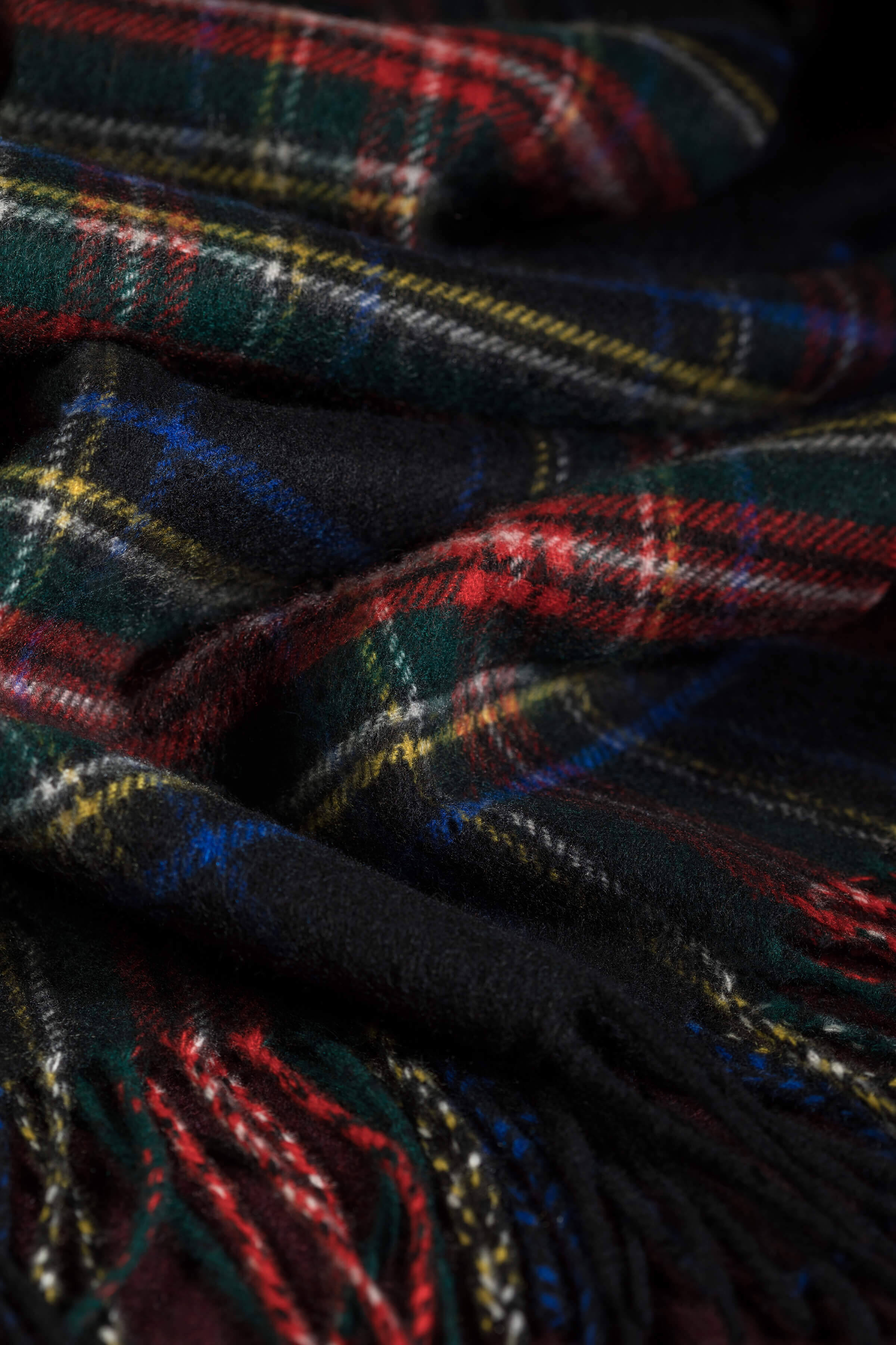 Black Stewart Tartan Wide Cashmere Scarf - 2
