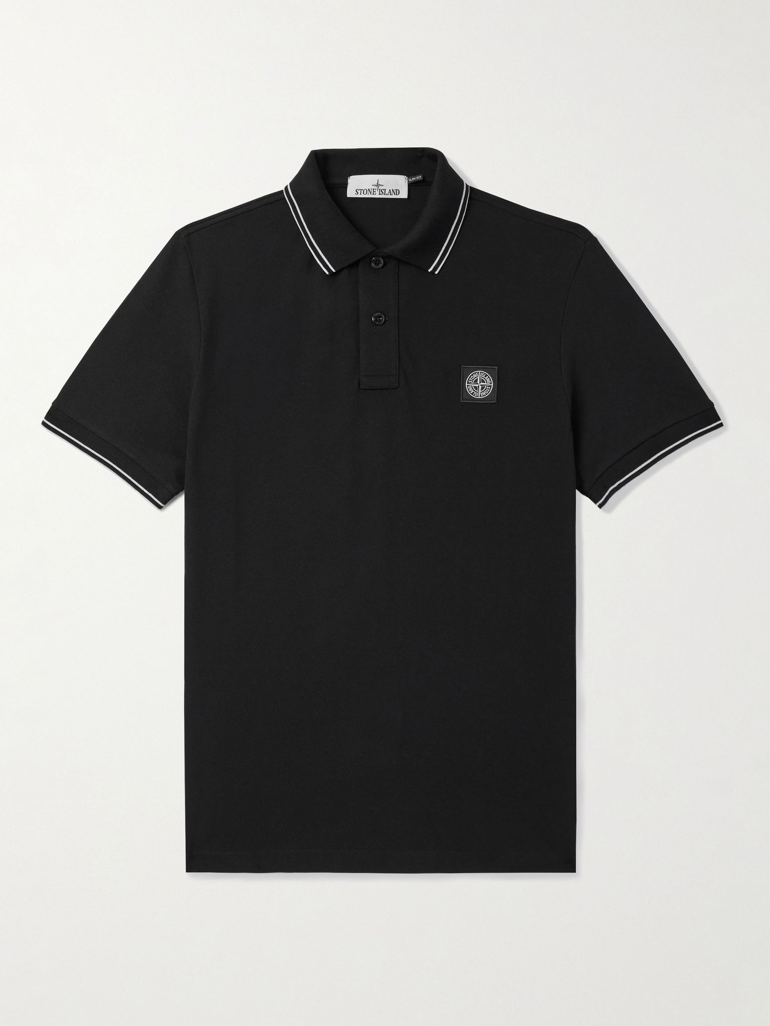 Logo-Appliquéd Cotton-Blend Piqué Polo Shirt Black - 1