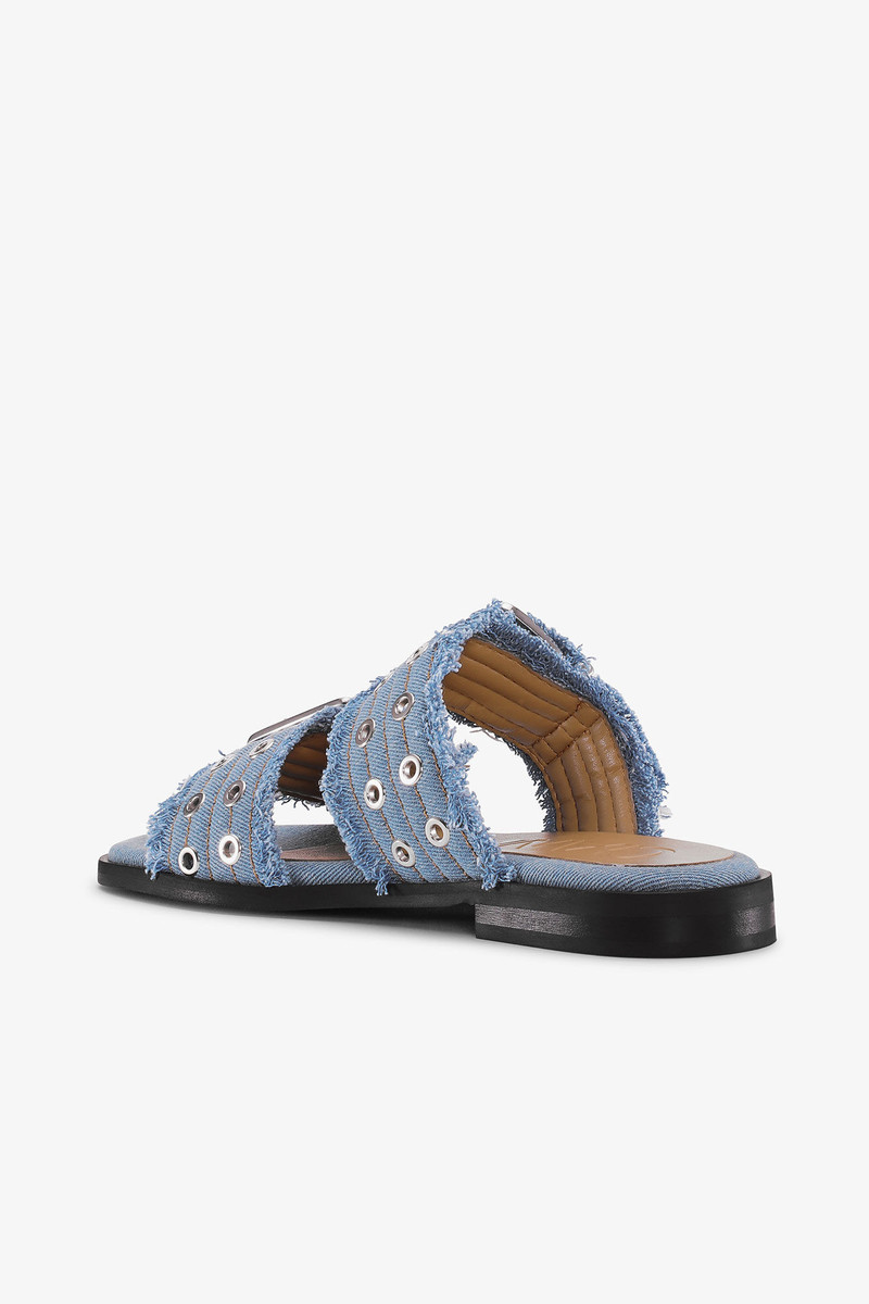 BLUE DENIM FEMININE BUCKLE TWO-STRAP SANDALS 3