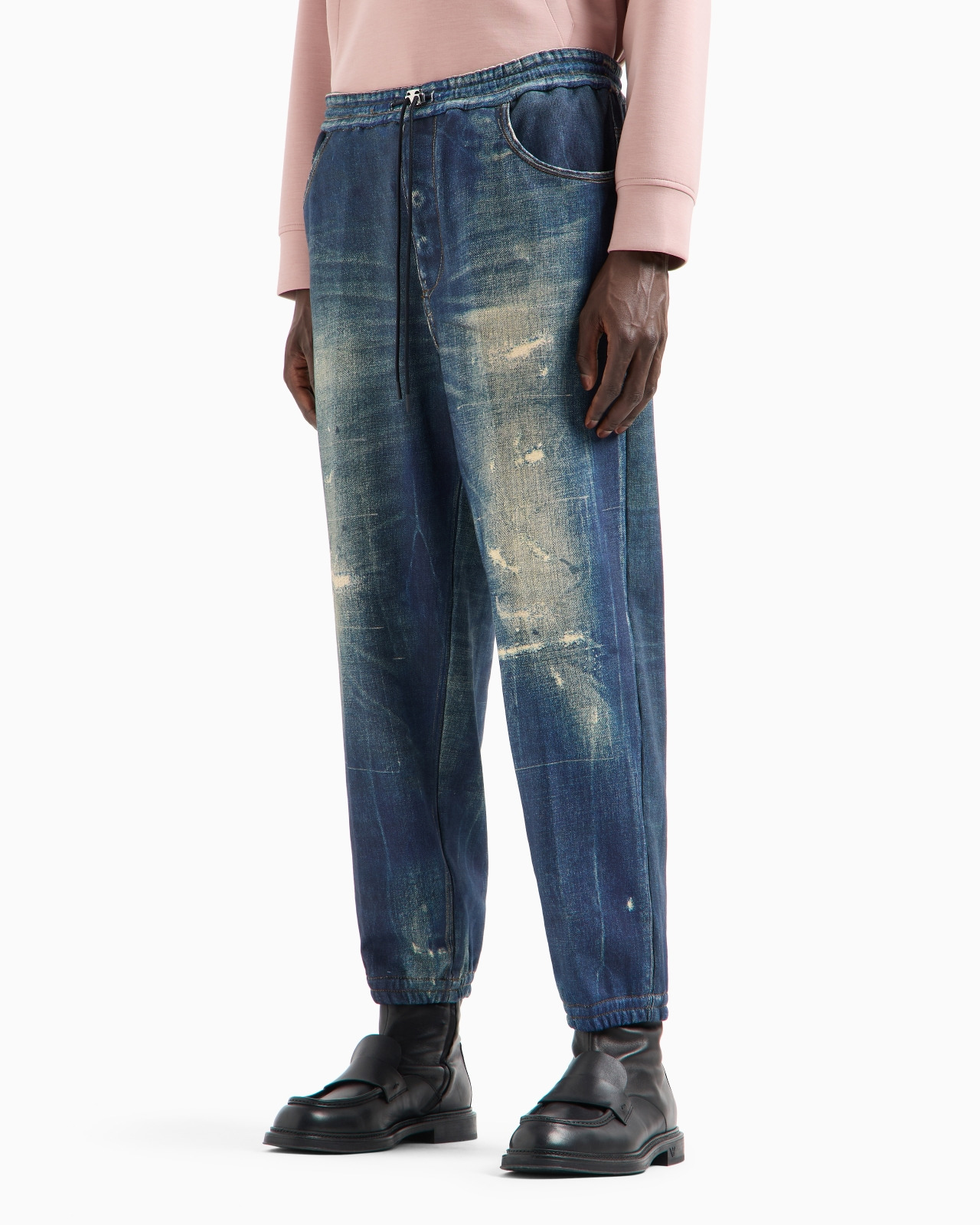 Worn denim-effect French terry jersey joggers - 2