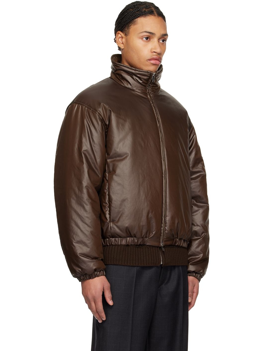 Brown Leather-Like Puffer Jacket - 2
