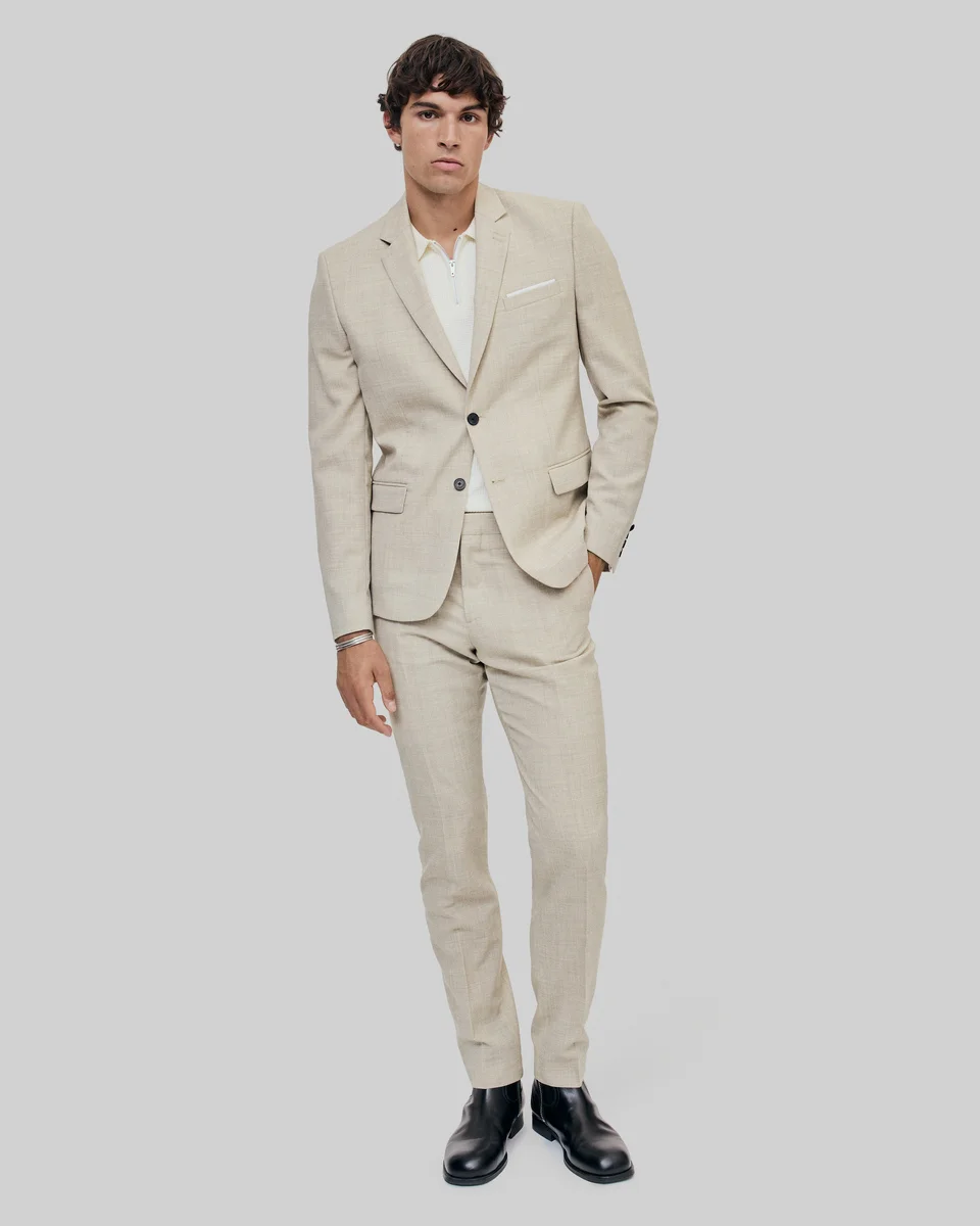 BEIGE SLIM FIT WOOL SUIT JACKET - 1