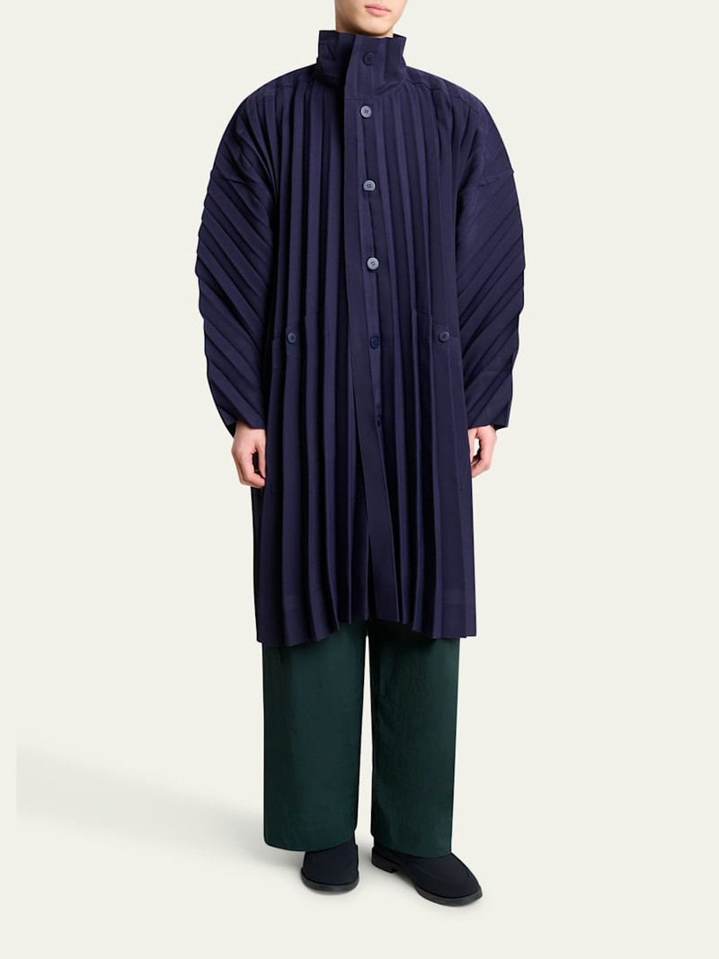 ISSEY MIYAKE Men's Navy Edge Pleated Overcoat outlook