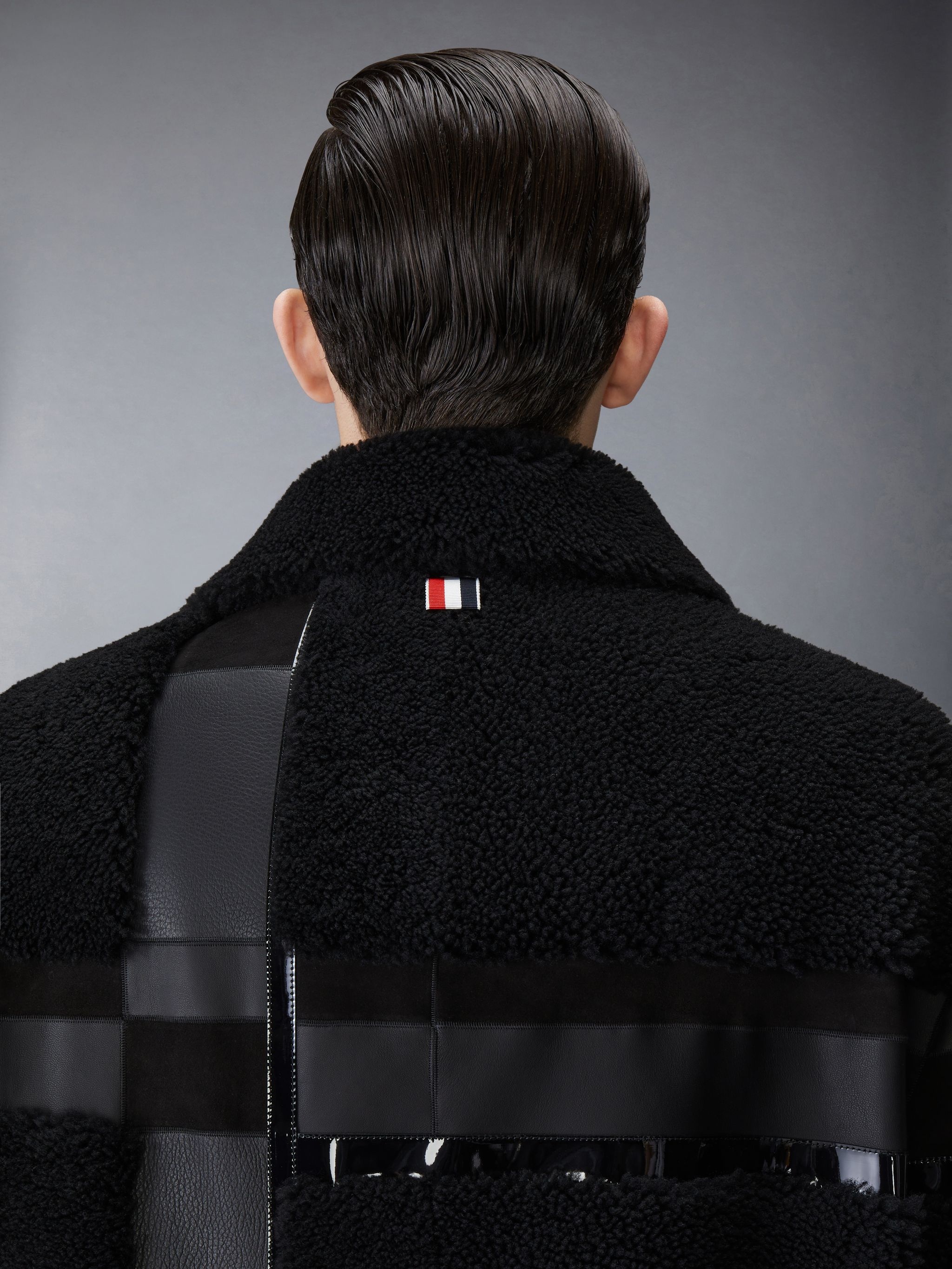 Intarsia Mixed Leather Dyed Shearing Oversized Overcoat - 4