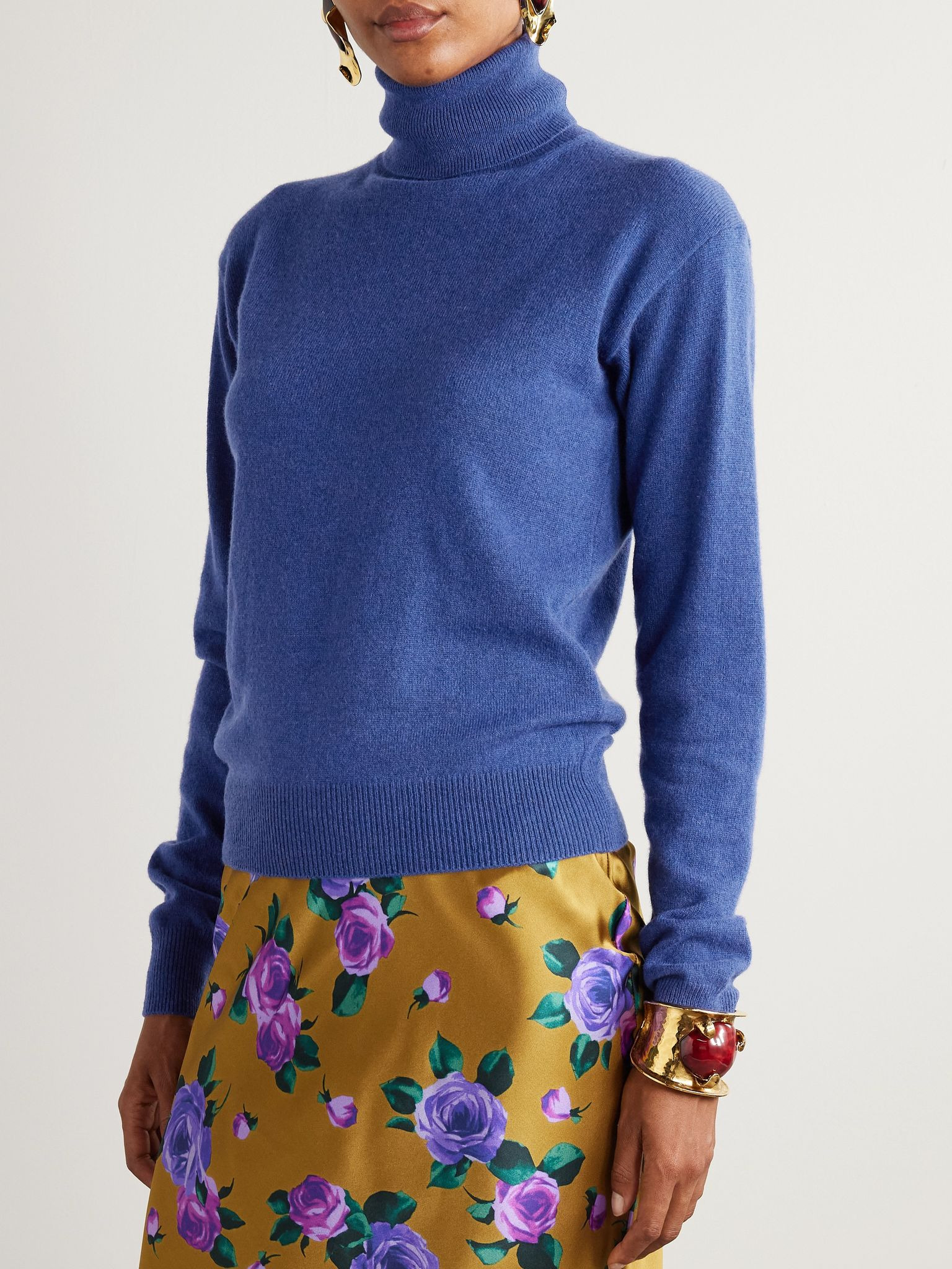 Cashmere and wool-blend turtleneck sweater Blue - 3
