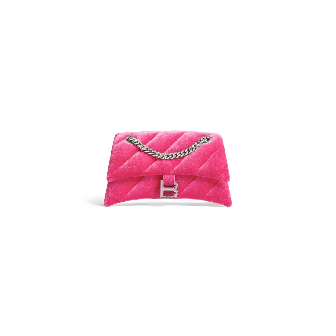 Women's Crush Small Chain Bag Quilted Velvet Jersey in Bright Pink - 8