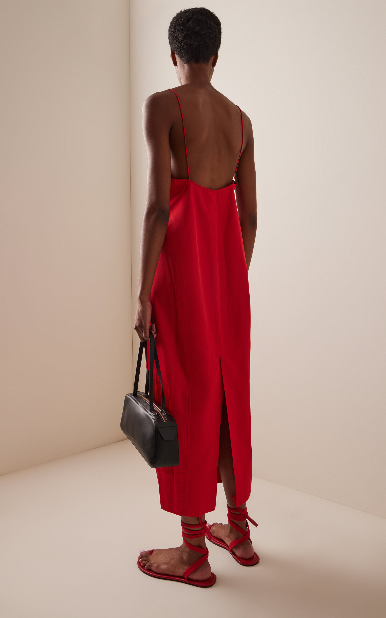 Paper Taffeta Midi Slip Dress red - 4
