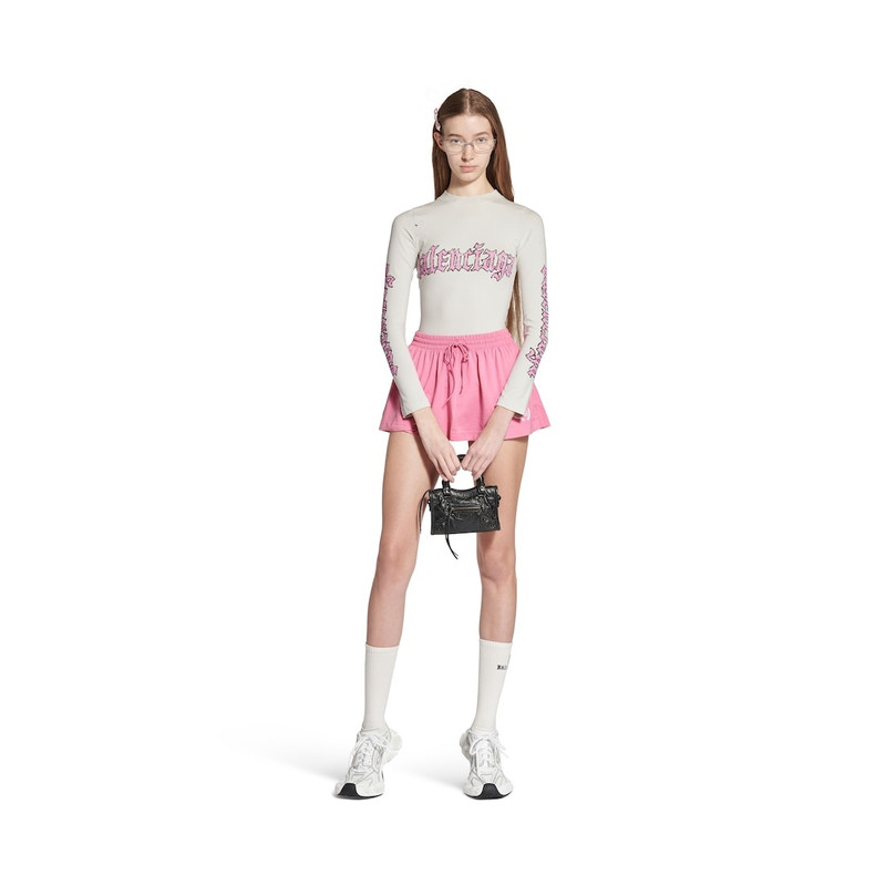 BALENCIAGA Women's Blackletter Script Fitted Long Sleeve T-shirt in Dirty White outlook