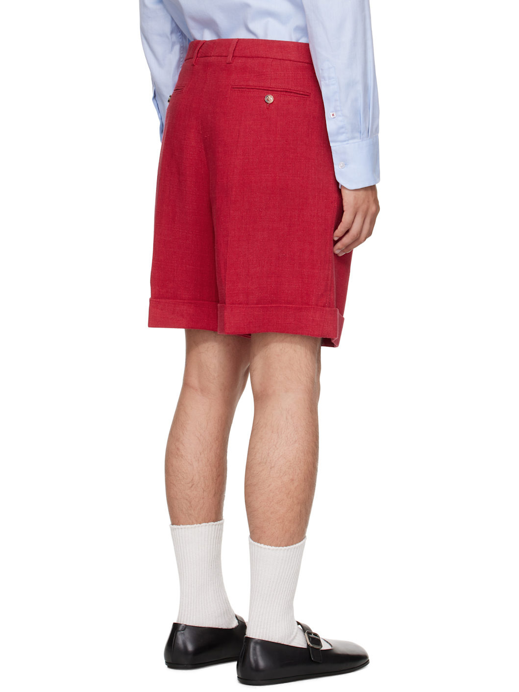 Red Linen Bermuda Shorts - 3