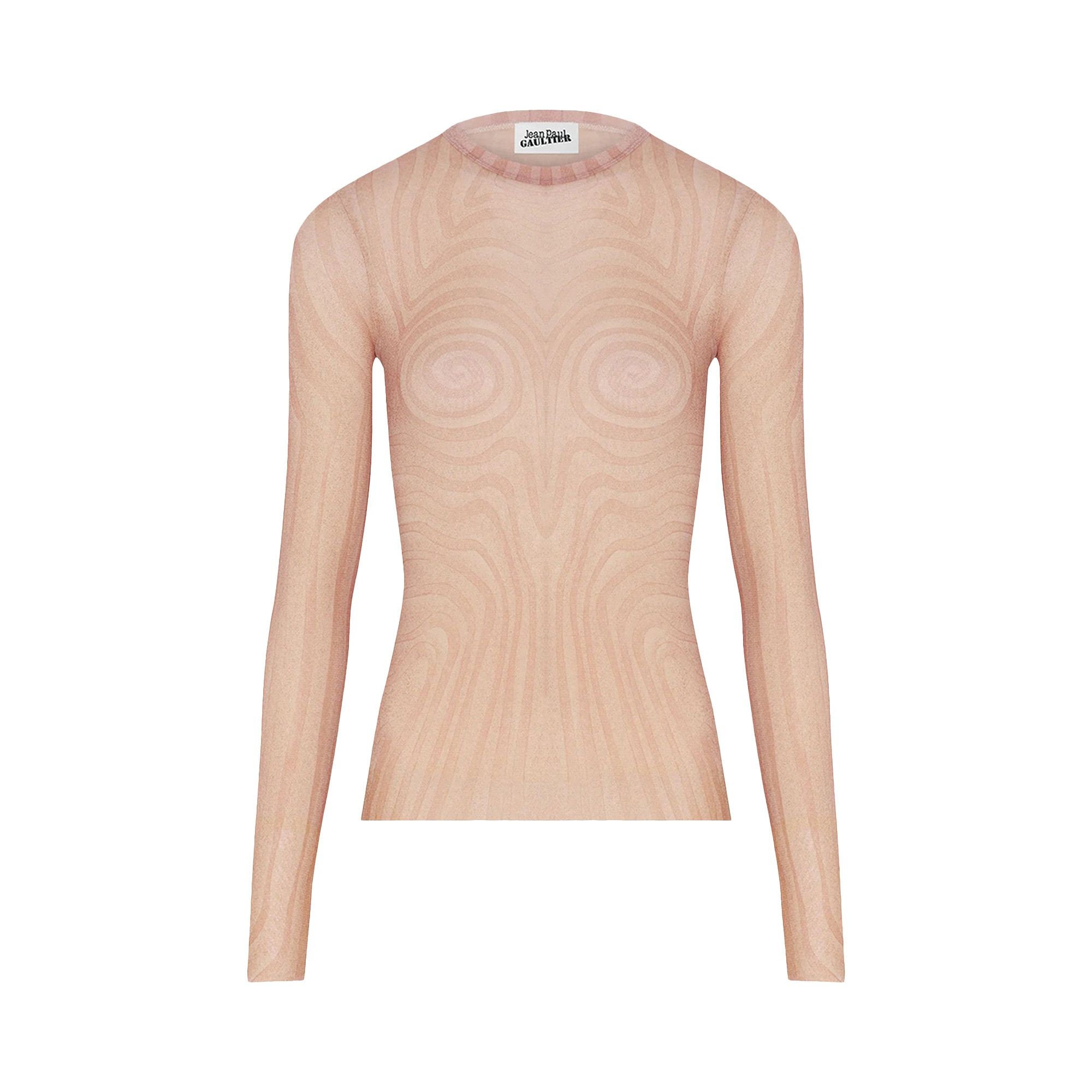 Jean Paul Gaultier Spiral Printed Mesh Long-Sleeve Top 'Pale Pink/Dusty Pink' - 1