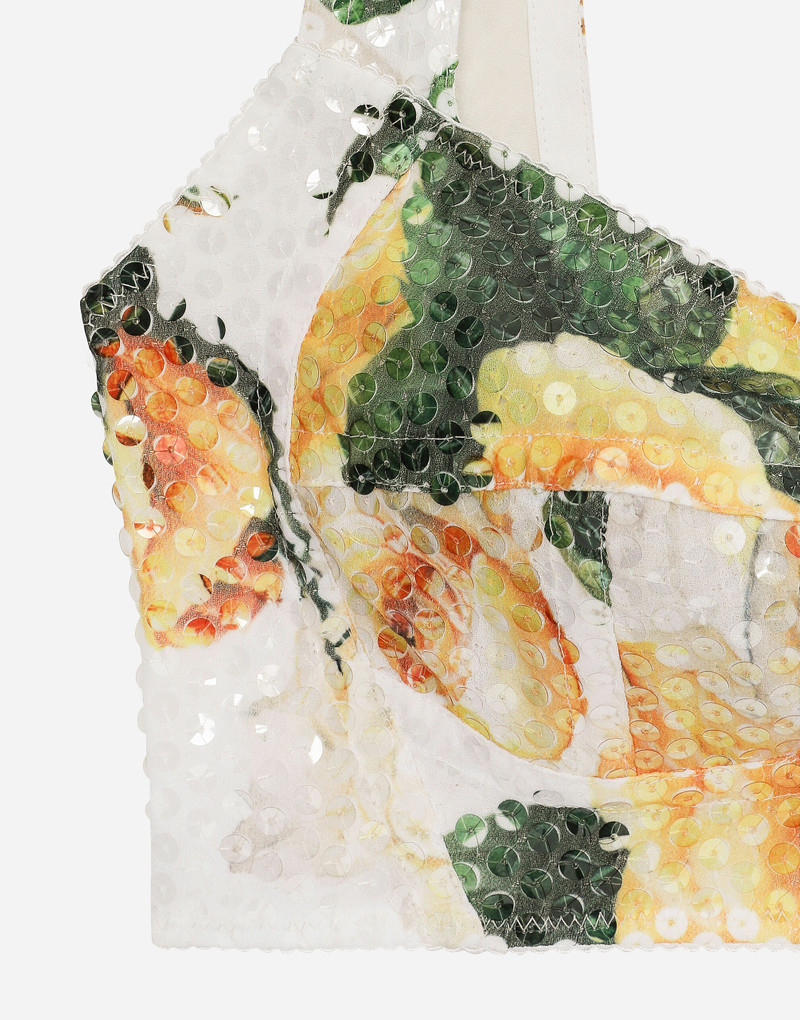노란색 장미 인쇄와 Sequined 코르 셋 탑 4