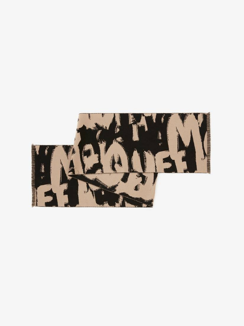 Alexander McQueen Mcqueen Graffiti Scarf in Black/beige outlook