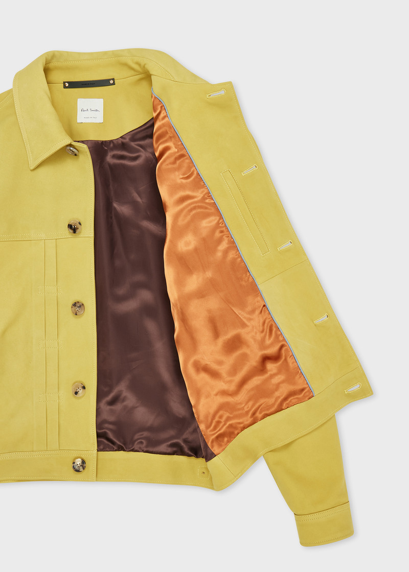 Yellow Nubuck Leather Pleated Trucker Jacket 4