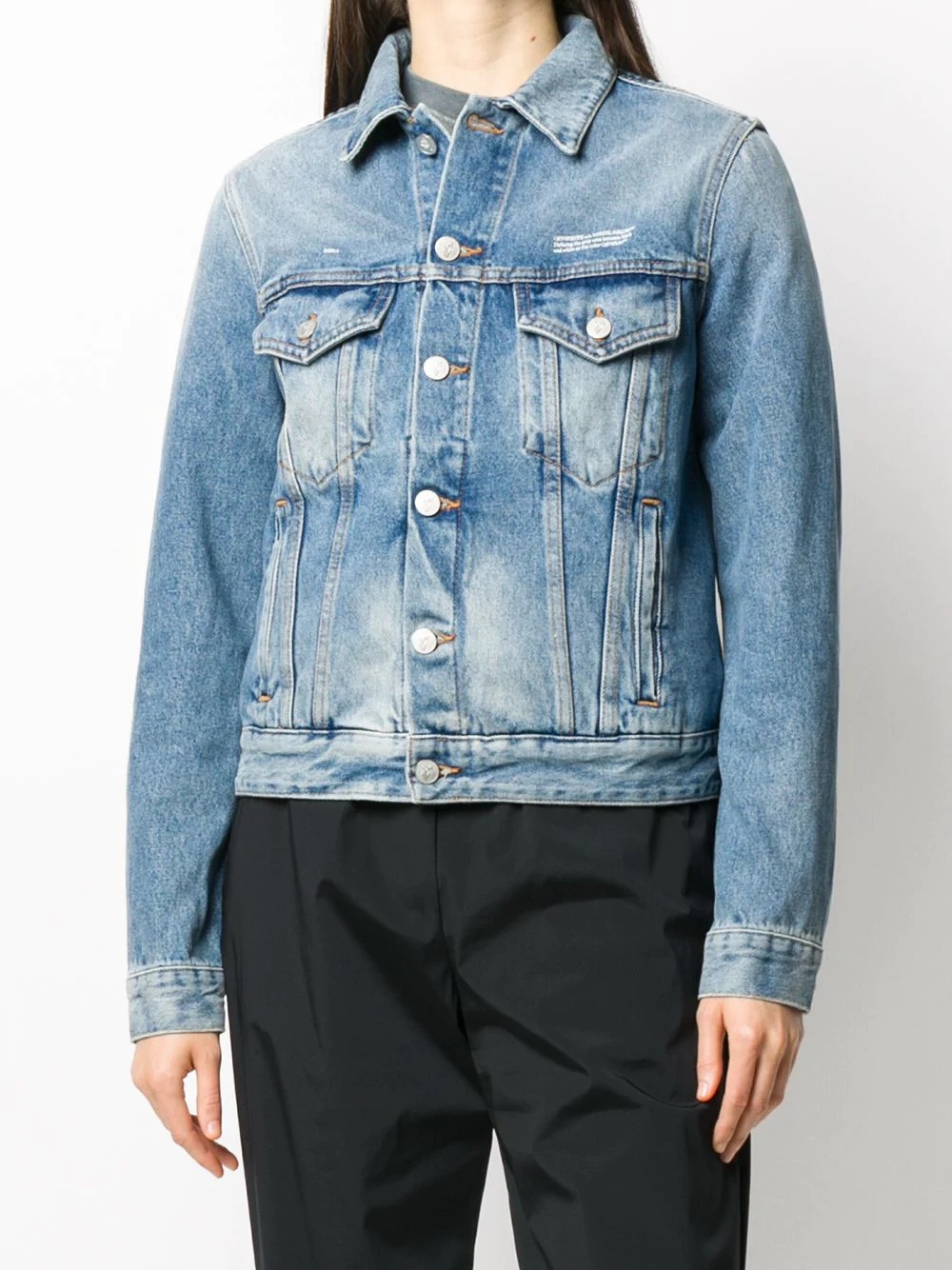 logo-embroidered short denim jacket - 3