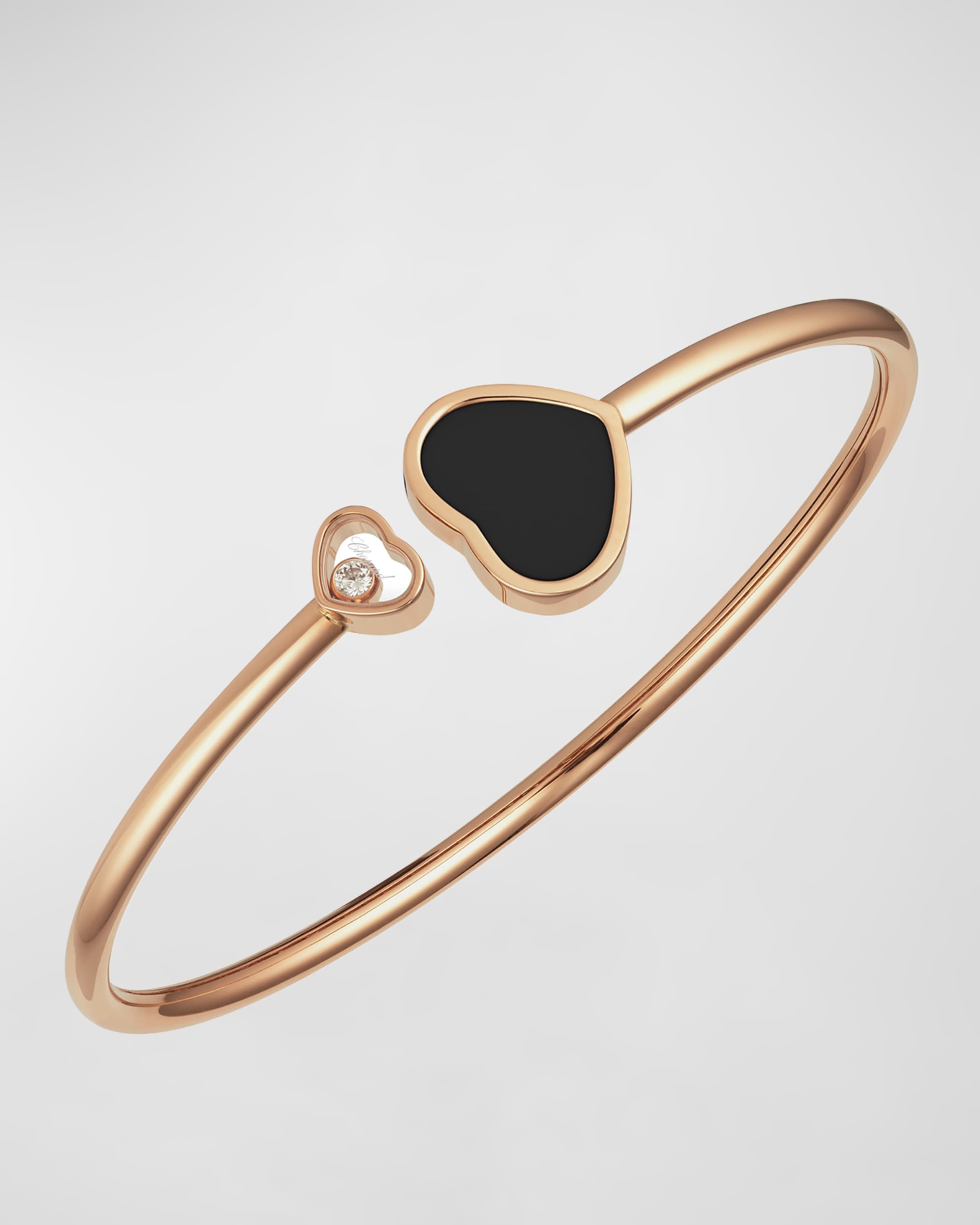 Happy Hearts 18K Rose Gold Onyx Bangle with Diamond - 1