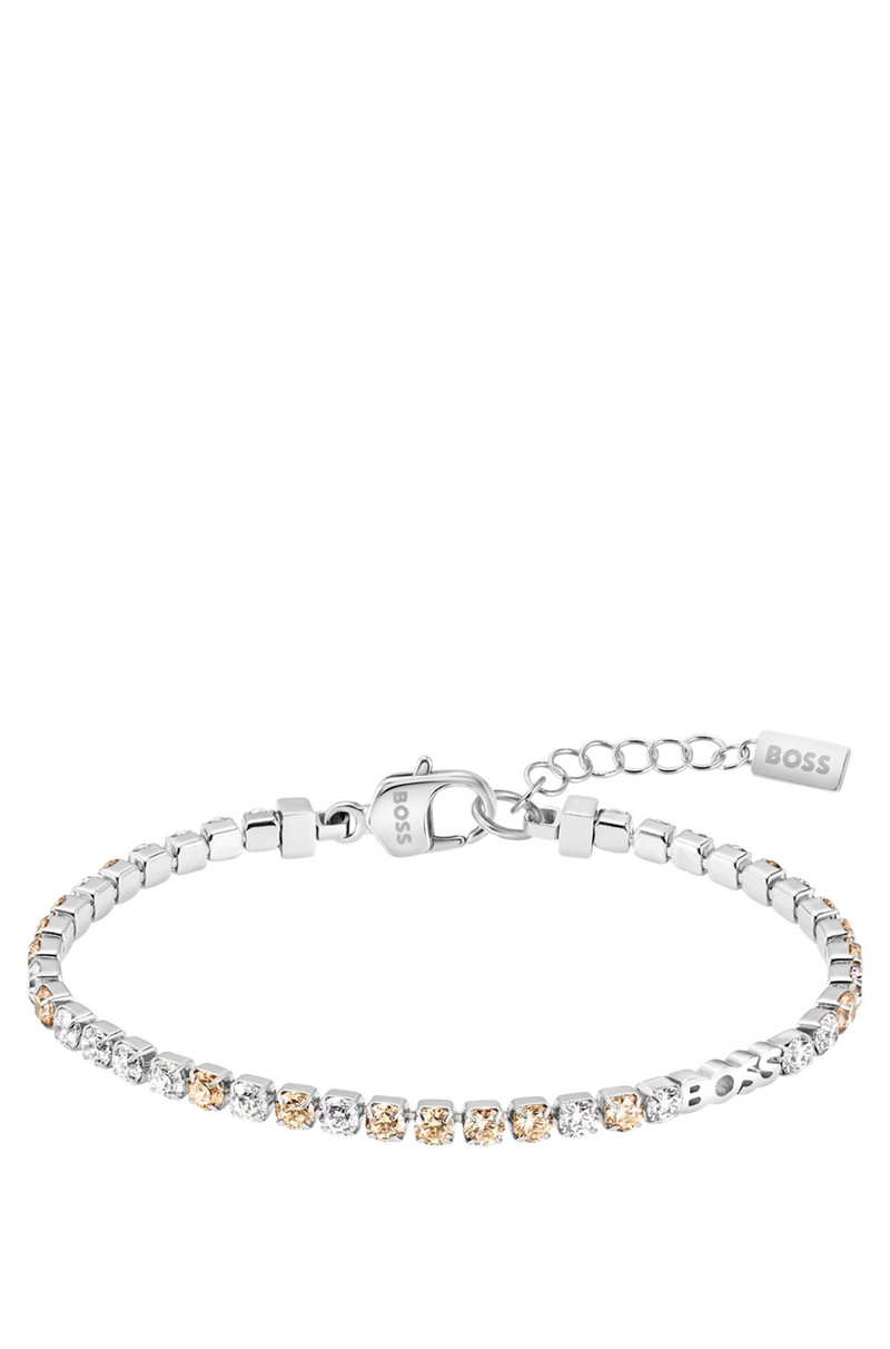 SILVER-TONE TENNIS BRACELET WITH CLEAR AND CHAMPAGNE CRYSTALS 1