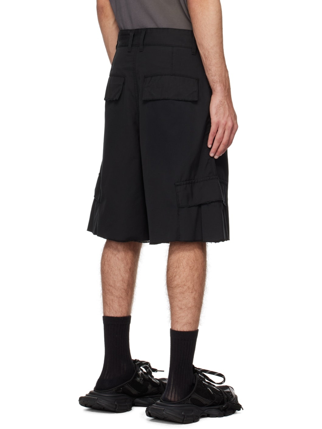 Black Frayed Cargo Shorts - 3