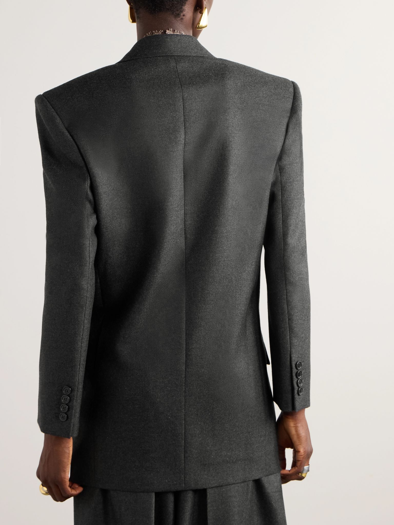 Double-breasted cashmere-twill blazer Dark gray - 4