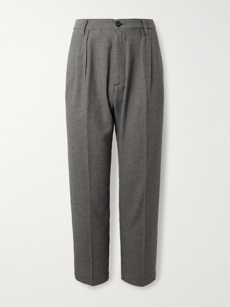 Stan Straight-Leg Pleated Houndstooth Cotton Trousers Gray 1