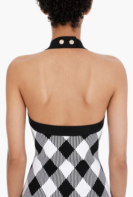 Black and white gingham-print knit bodysuit - 6