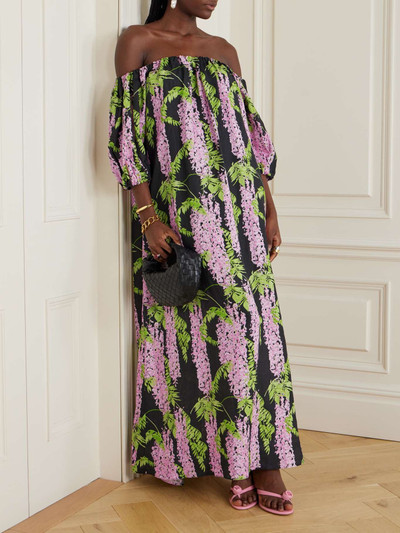BERNADETTE Zaza belted off-the-shoulder floral-print linen maxi dress outlook